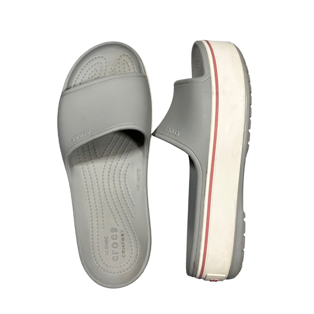 Crocs Crocband Platform Slides Grey White Pink Sandals Women 10 Men 8